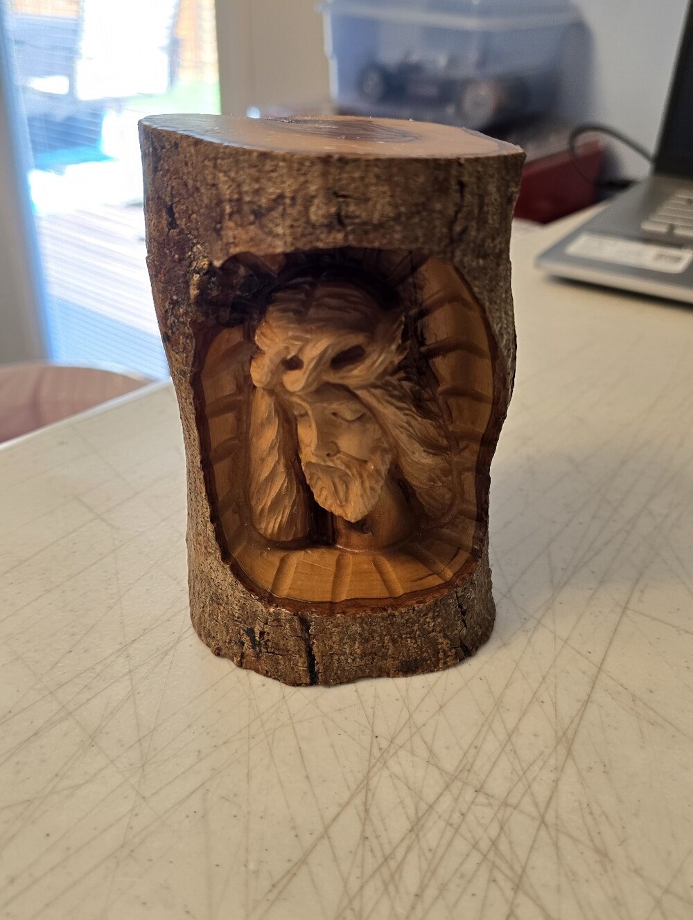 Hand Carved Olive Wood Sculpture of Jesus Face Made In Holy Land Bethlehem 5"